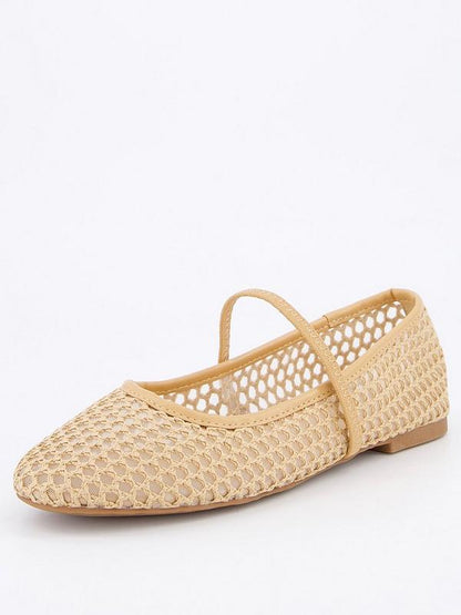 V by Very Mesh Round Toe Ballerina Flats - Natural