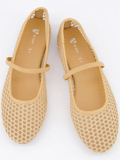 V by Very Mesh Round Toe Ballerina Flats - Natural