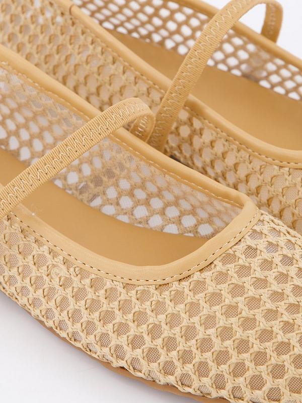 V by Very Mesh Round Toe Ballerina Flats - Natural