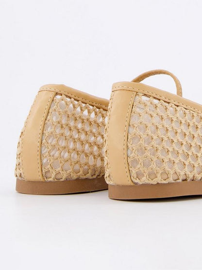V by Very Mesh Round Toe Ballerina Flats - Natural