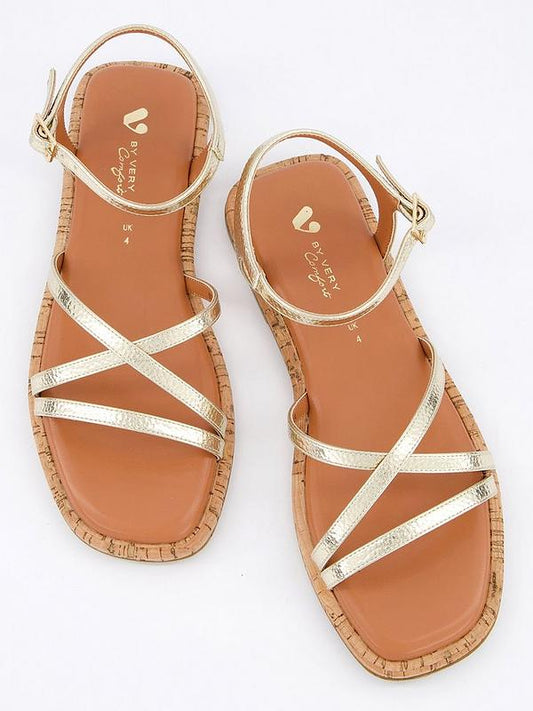 V by Very Comfort Comfort Strappy Sandals - Gold