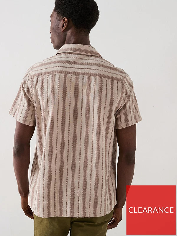 Very Man Short Sleeve Revere Textured Stripe Shirt - Stone