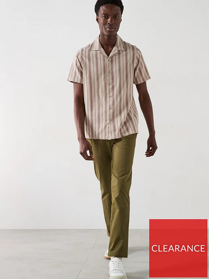 Very Man Short Sleeve Revere Textured Stripe Shirt - Stone