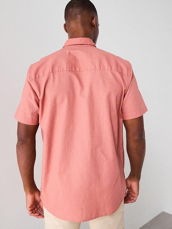 Short Sleeve Standard Collar Linen Shirt - Terracotta