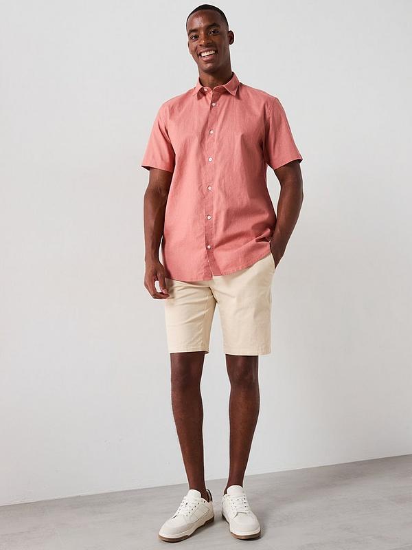 Short Sleeve Standard Collar Linen Shirt - Terracotta