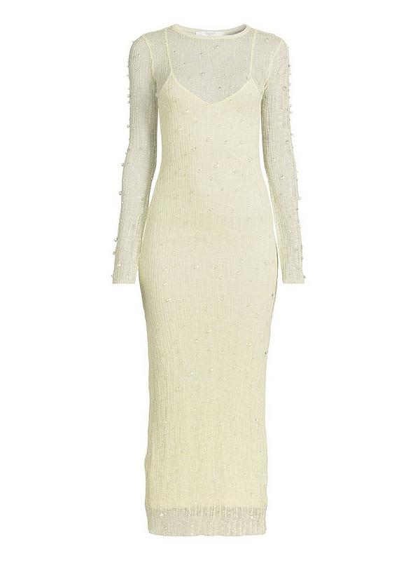 Michelle Keegan Beaded Long Sleeve Knitted Dress - Green