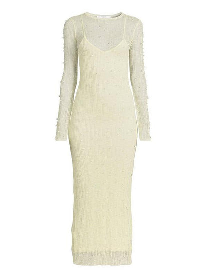 Michelle Keegan Beaded Long Sleeve Knitted Dress - Green