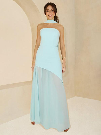 Michelle Keegan Bandeau Dress with Neck Scarf - Blue