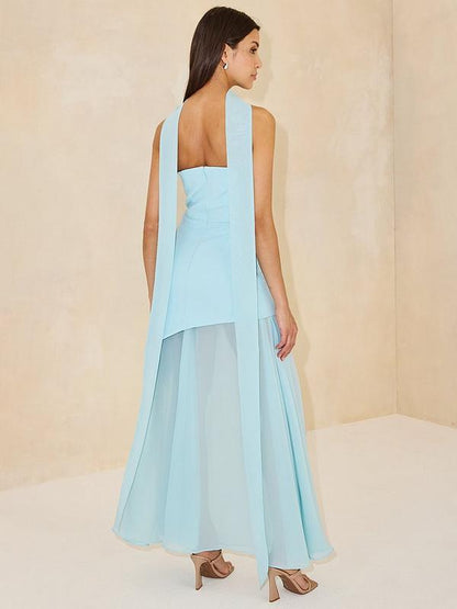 Michelle Keegan Bandeau Dress with Neck Scarf - Blue