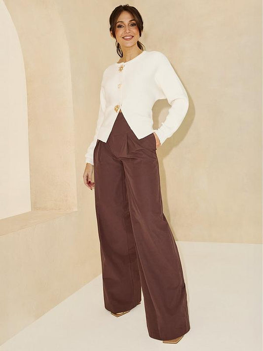 Michelle Keegan Waistband Wide Leg Trousers - Brown