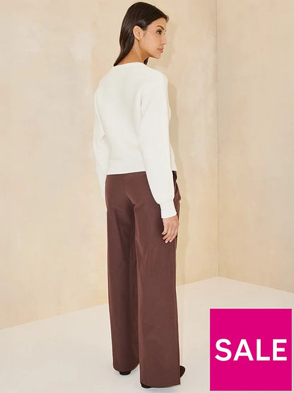 Michelle Keegan Waistband Wide Leg Trousers - Brown