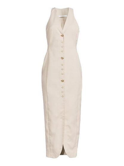 Tailored Multi Button Dress - Beige