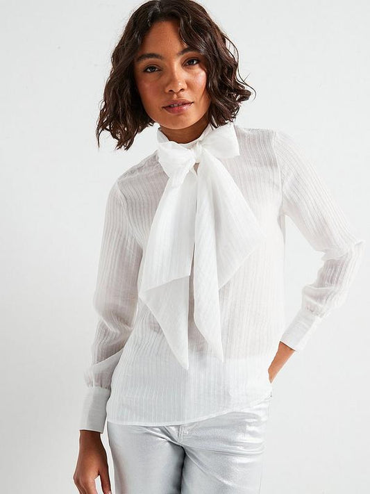 Vero Moda Long Sleeve Bow Collar Shirt - White