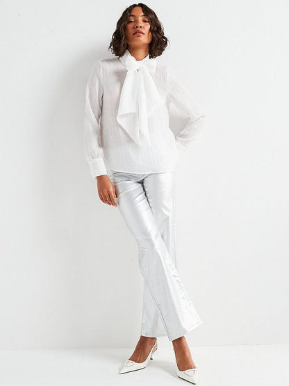 Vero Moda Long Sleeve Bow Collar Shirt - White