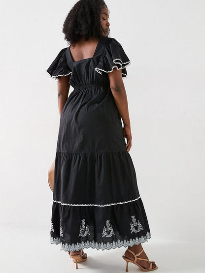 V by Very Curve Embroidered Maxi Dress - Black