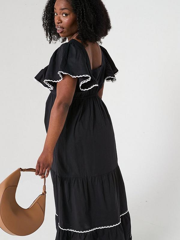 V by Very Curve Embroidered Maxi Dress - Black