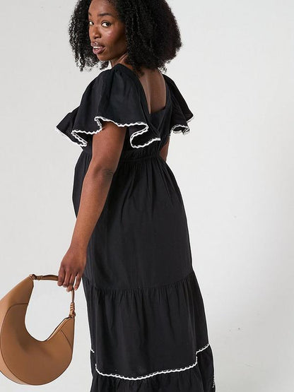 V by Very Curve Embroidered Maxi Dress - Black