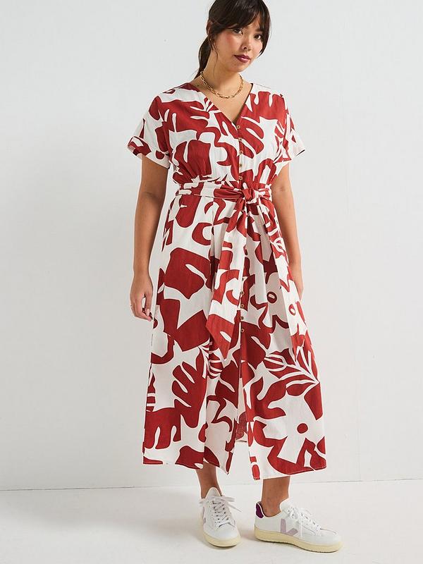 V by Very Curve Printed Belted Cotton Dress - Print