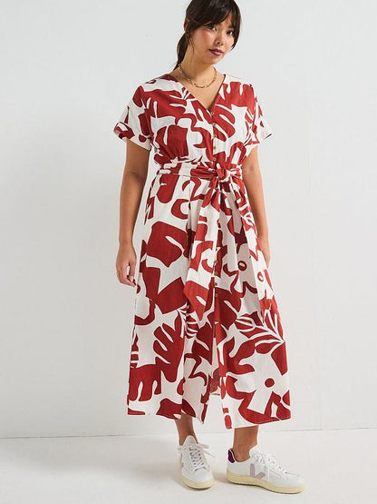 V by Very Curve Printed Belted Cotton Dress - Print