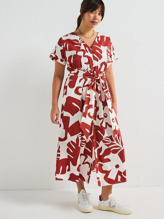 V by Very Curve Printed Belted Cotton Dress - Print