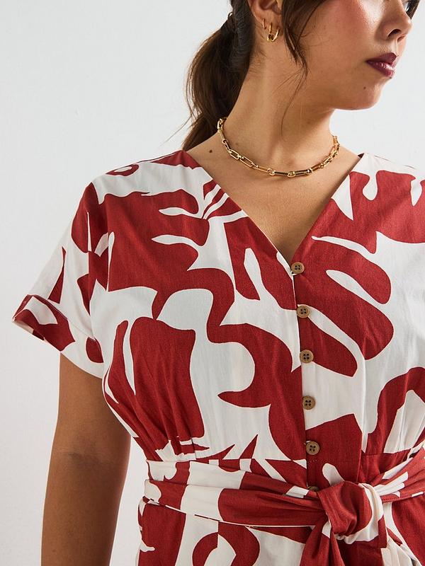 V by Very Curve Printed Belted Cotton Dress - Print