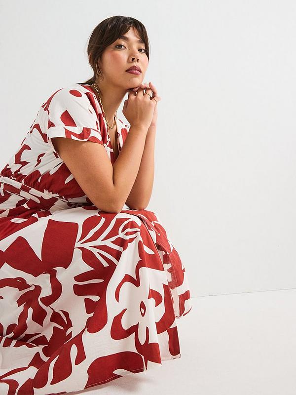 V by Very Curve Printed Belted Cotton Dress - Print