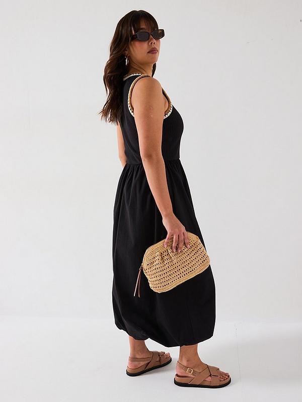 V by Very Curve Puffball Hem 2 in 1 Midi Dress - Black