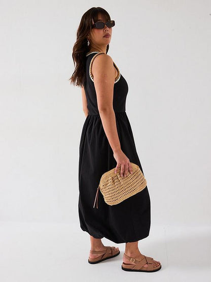 V by Very Curve Puffball Hem 2 in 1 Midi Dress - Black