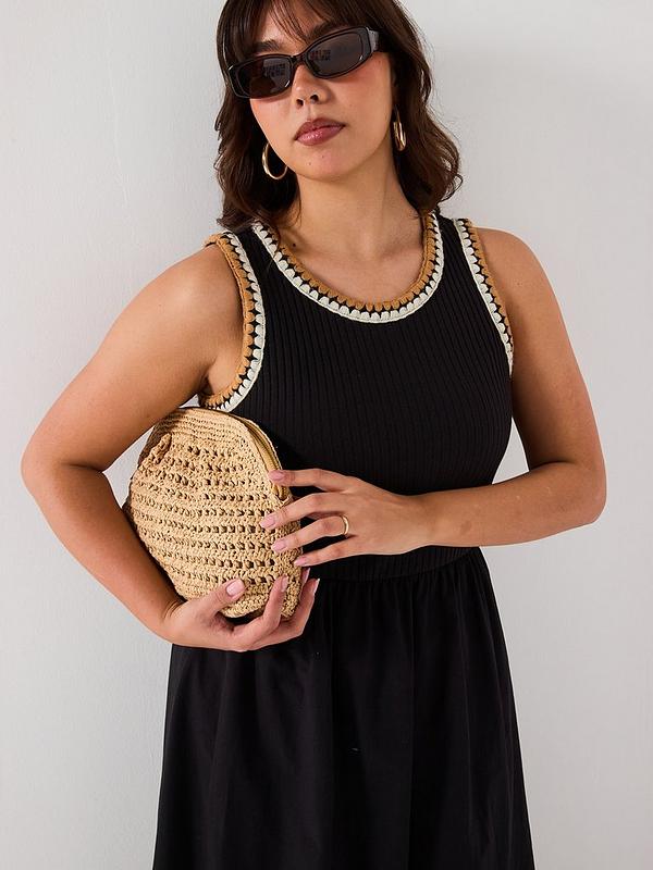 V by Very Curve Puffball Hem 2 in 1 Midi Dress - Black