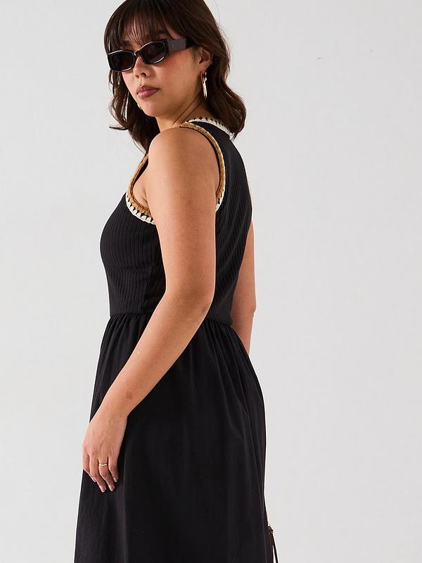 V by Very Curve Puffball Hem 2 in 1 Midi Dress - Black