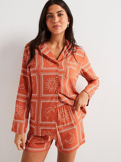 V by Very Printed Sun Print Short Pyjama Set - Rust