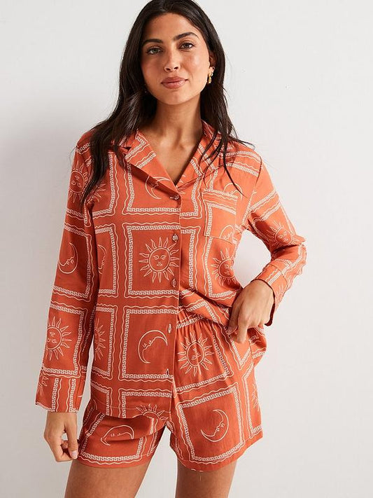 V by Very Printed Sun Print Short Pyjama Set - Rust