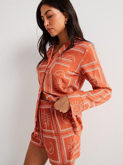 V by Very Printed Sun Print Short Pyjama Set - Rust