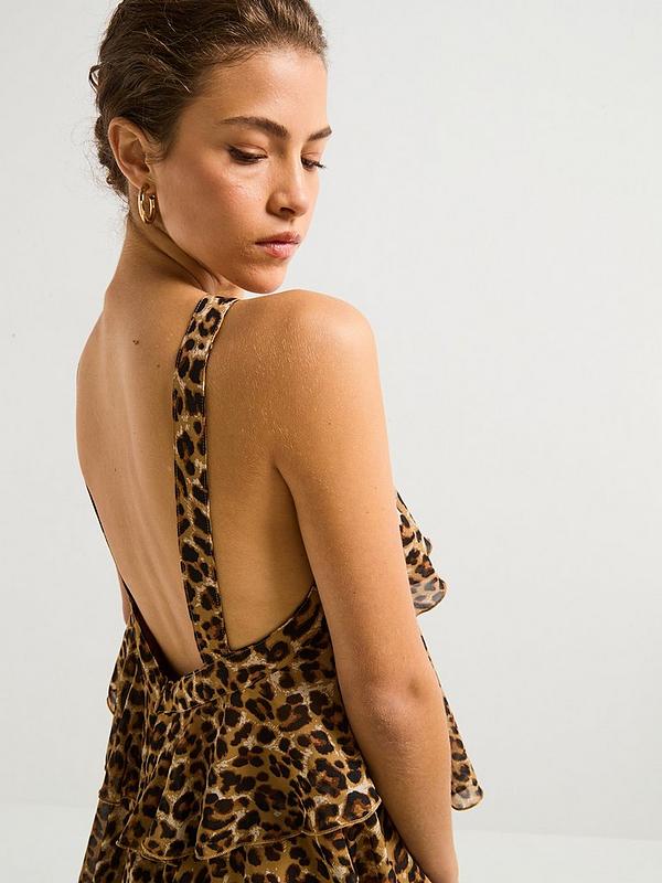 Vero Moda Leopard Print Ruffle Halter Neck Maxi Dress - Black - Multi