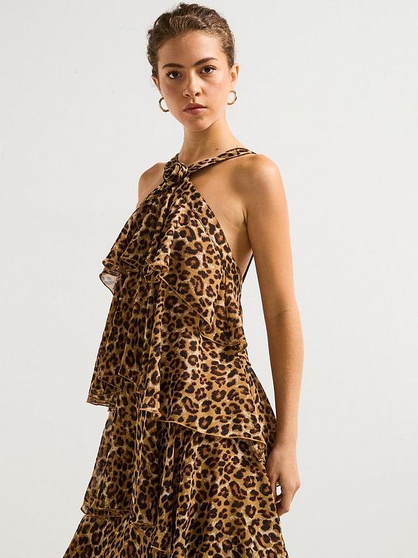 Vero Moda Leopard Print Ruffle Halter Neck Maxi Dress - Black - Multi