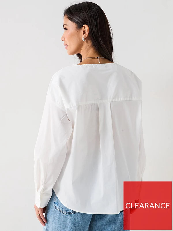V Neck Long Sleeve Shirt - White