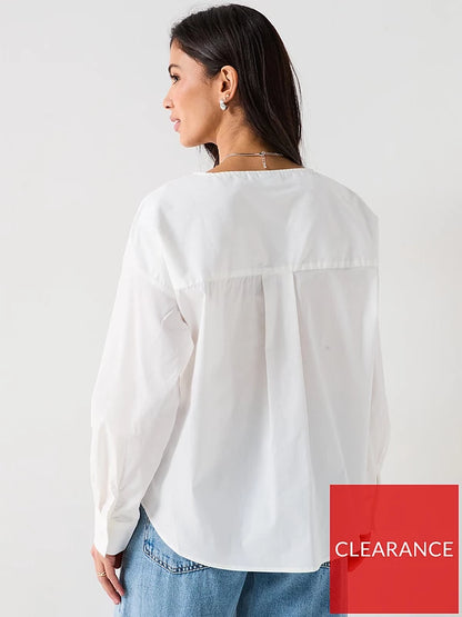 V Neck Long Sleeve Shirt - White