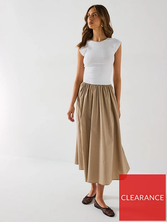 Woven Drop Waist Dress - Beige/White