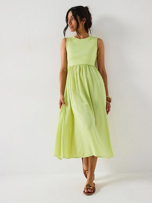 V by Very Sleeveless Woven Hem Dress - Green