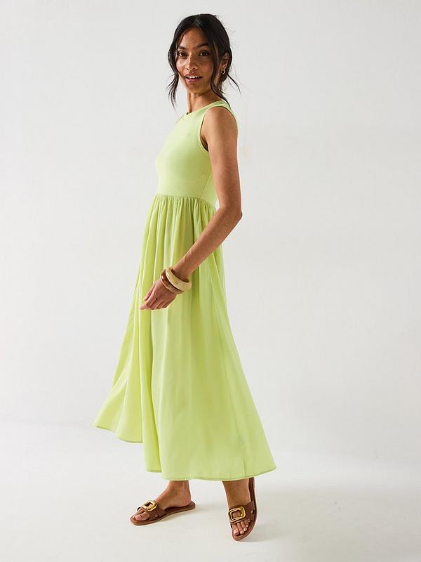 V by Very Sleeveless Woven Hem Dress - Green