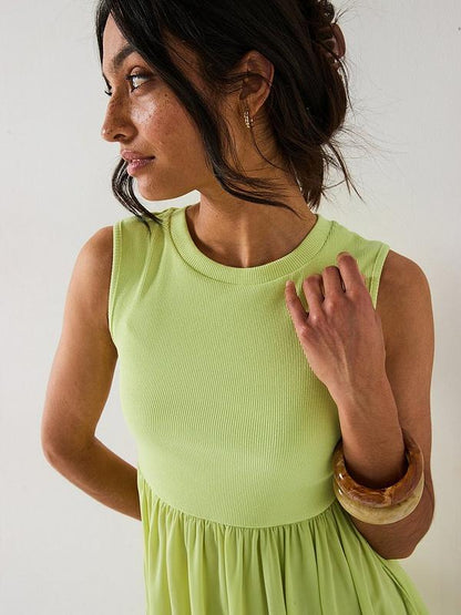 V by Very Sleeveless Woven Hem Dress - Green