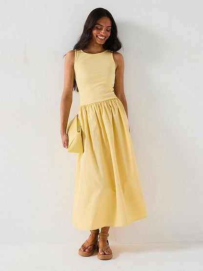 V by Very Rib Woven Skirt Dress - Yellow
