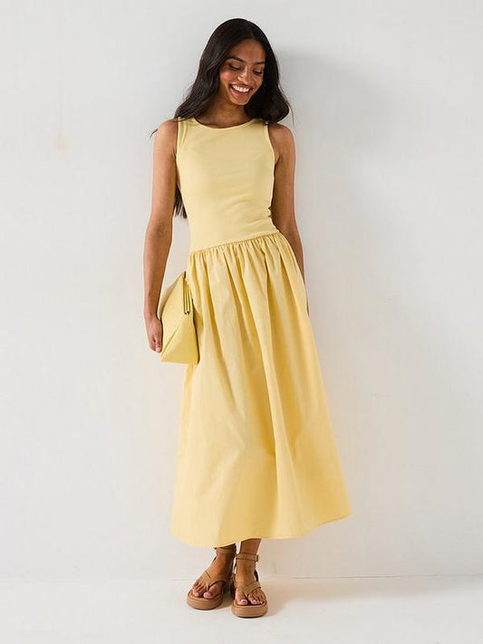 V by Very Rib Woven Skirt Dress - Yellow