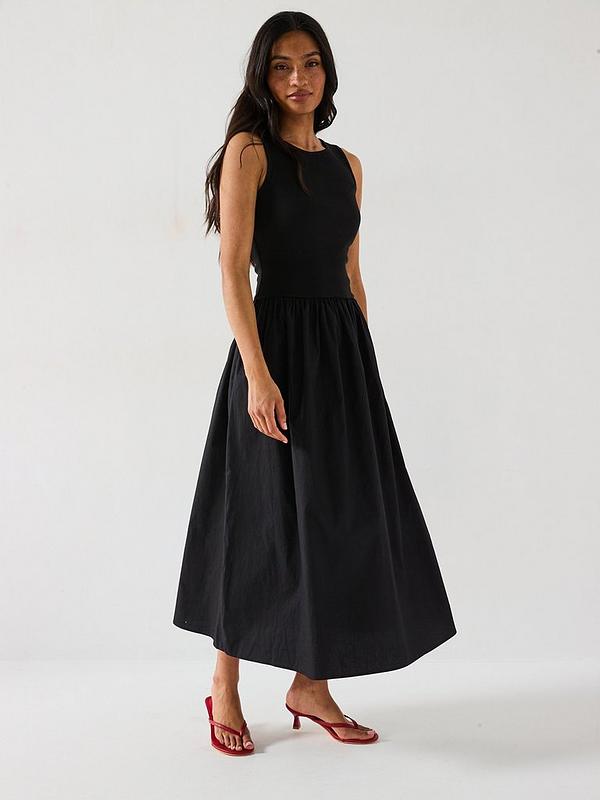 Rib Woven Skirt Dress - Black