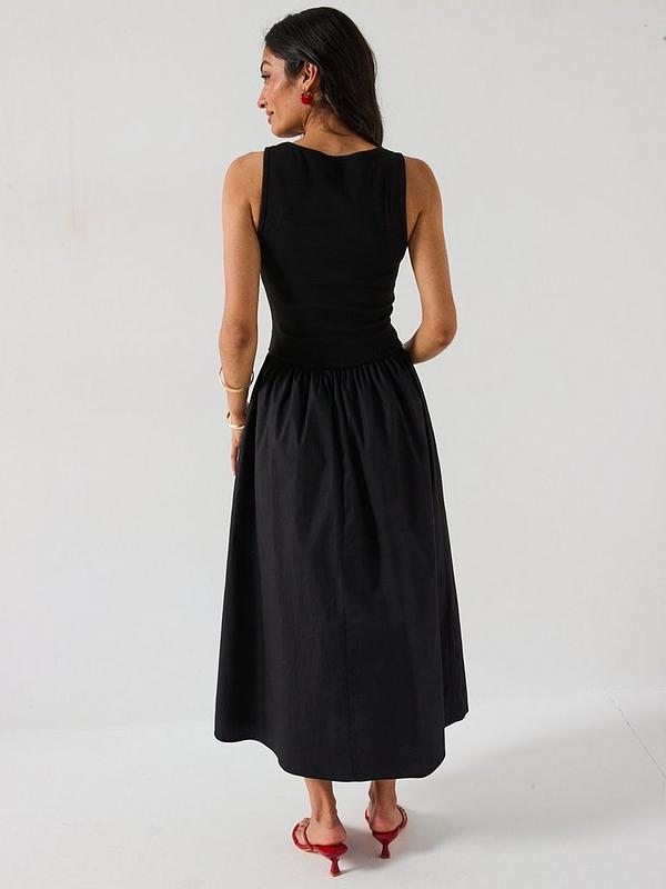 Rib Woven Skirt Dress - Black