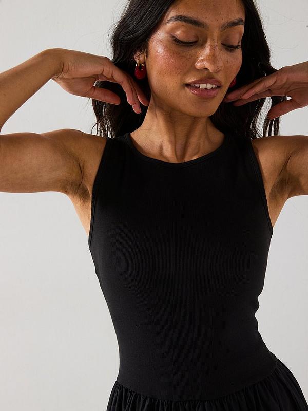 Rib Woven Skirt Dress - Black