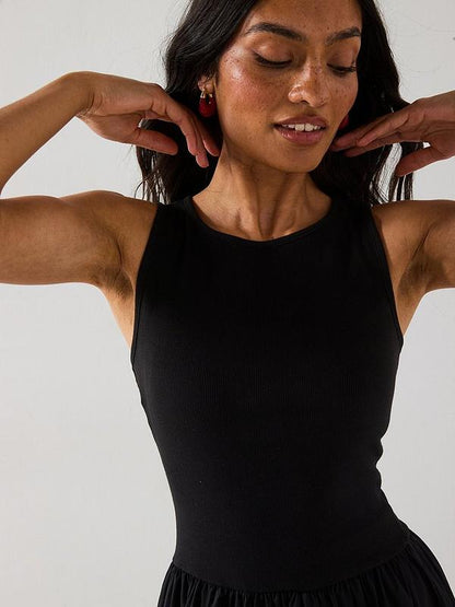 Rib Woven Skirt Dress - Black