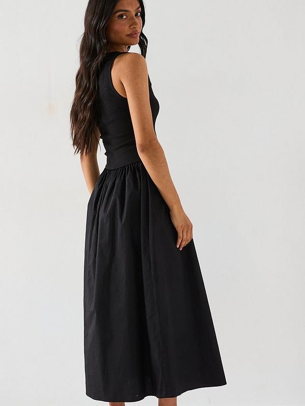 Rib Woven Skirt Dress - Black