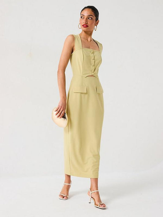 V by Very Button Cut Out Dress - Green