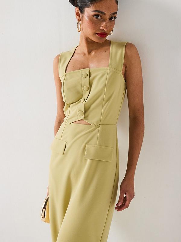 V by Very Button Cut Out Dress - Green